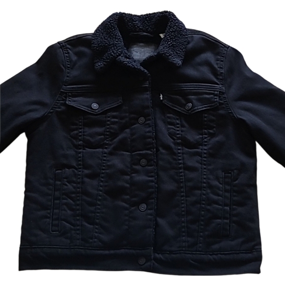 Levi's Original Black on Black Sherpa-Lined Classic Denim Trucker Jacket Size S - Picture 3 of 16